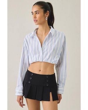 BDG The Mix Cropped Button-Down Shirt - Gray