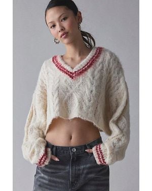 The Ragged Priest Load Cable Knit Cropped Sweater - Gray