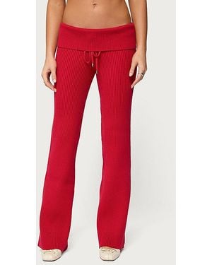 Edikted Adannah Foldover Ribbed Knit Pants - Red