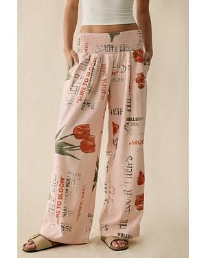 Kimchi Blue Caroline Smocked Wide Leg Linen-Blend Pants - Natural