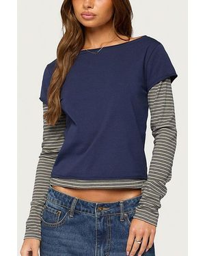 Edikted Layered Stripey Long Sleeve T Shirt - Blue