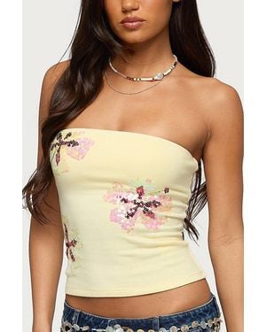 Edikted Braelyn Sequin Floral Tube Top - Blue