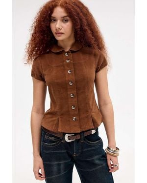 Silence + Noise Silence + Noise Lyn Corduroy Pea Jacket Blouse - Blue