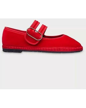 Flabelus Matilda Velvet Mary Jane Flat - Red