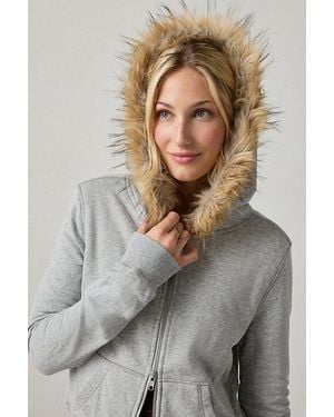 Out From Under Bundle Up Faux Fur Trim Zip-Up Hoodie Sweatshirt - Grey