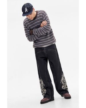 Ed Hardy Black Panelled Straight Leg Jeans - Blue