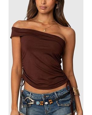 Edikted Yafa Asymmetric Off Shoulder Top - Brown