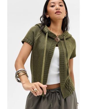 BDG Short Sleeve Knit Hoodie - Green