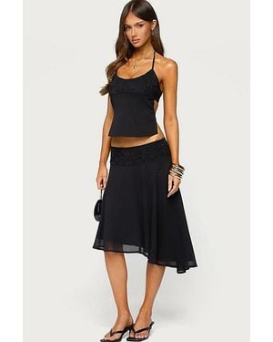 Edikted Evia Lacey Asymmetric Midi Skirt - Black