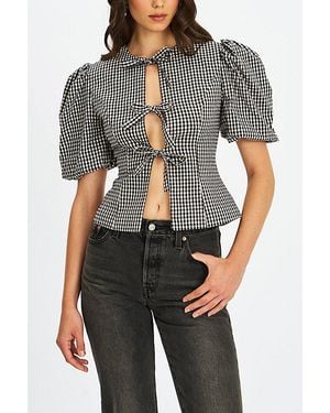 Miss Circle Qusayla Gingham Bubble Sleeve Bowtie Top - Black