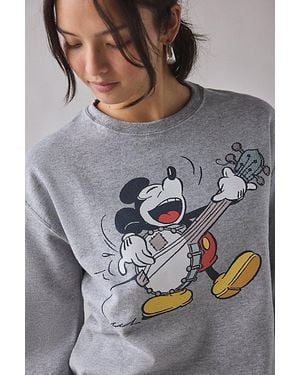 Urban Outfitters Mickey Mouse Banjo Graphic Crew Neck Pullover Sweatshirt - Gray