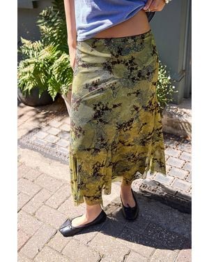 Urban Outfitters Uo Contour Flocked Mesh Maxi Skirt - Green