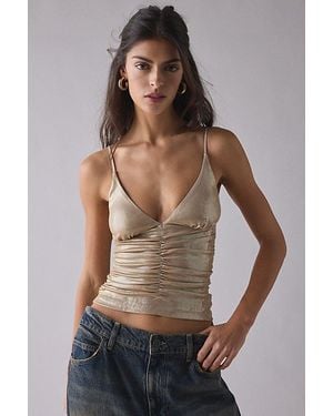 Urban Outfitters Uo Helly Ruched Plunging Rhinestone Strap Tank Top - Multicolor