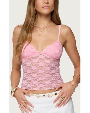 Edikted Eira Sheer Lace Tank Top - Pink