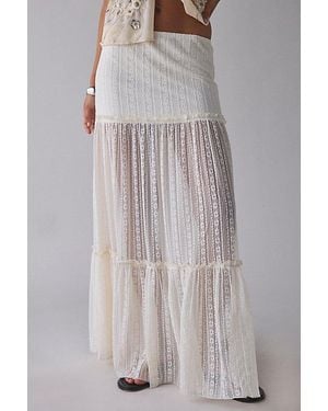 Kimchi Blue Gianna Yoked Semi-Sheer Lace Pleated Maxi Skirt - White