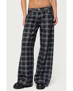 Edikted Kailani Plaid Low Rise Baggy Jean - Black