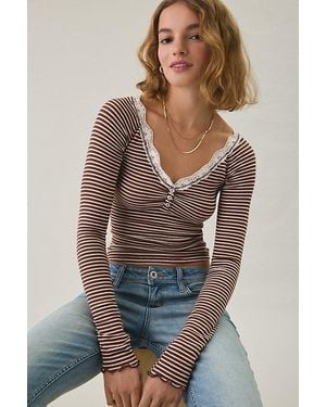 Out From Under Diana Layering Lace-Trim Henley Top - Multicolor