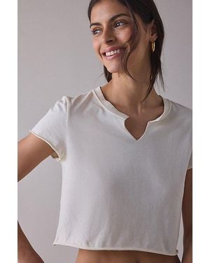 Out From Under No Plans Notch V-Neck Cropped Tee Top - Gray