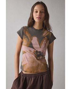 BDG Watercolor Flower Graphic Short Sleeve Spill The Tee - Brown