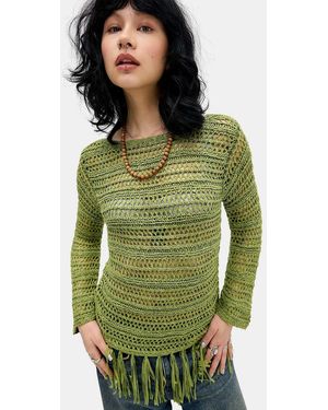 BDG Fringed Stitch Top - Green