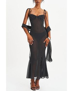 Miss Circle Yadira Mesh Chiffon Polka Dot Dress - Black