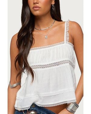Edikted Mable Lacey Straight Neck Tank Top - White