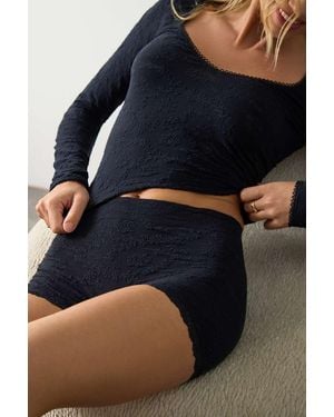 Out From Under Textured Lace Trim Shorts - Blue