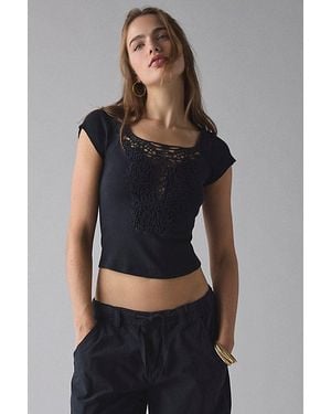 Kimchi Blue Leandra Lace-Trim Cotton Baby Tee - Black