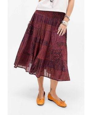 Kimchi Blue Bea Kantha Overdyed Midi Skirt - Red