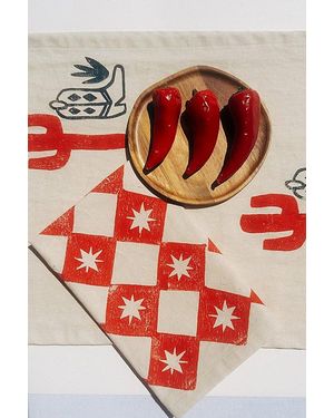 Julie Peach Block Printed Diamond Spurs Napkin Set - Red