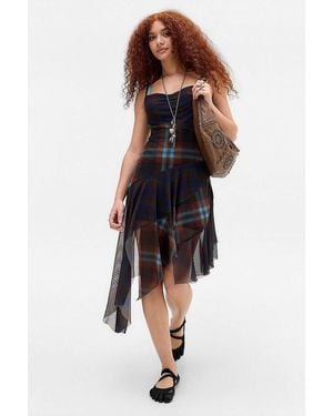BDG Bertha Check Slit Mesh Mini Dress - Black