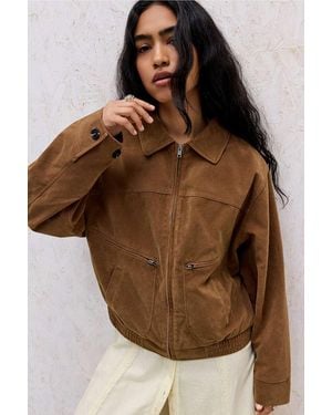 BDG Conrad Faux Suede Bomber Jacket - Brown