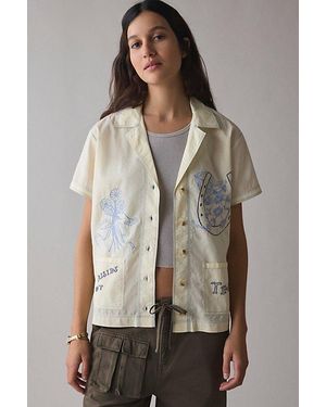 BDG Nash Embroidered Short Sleeve Button-Down Shirt - Brown