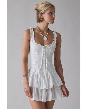 Ecote Ruffled Drop Waist Milkmaid Mini Dress - Gray