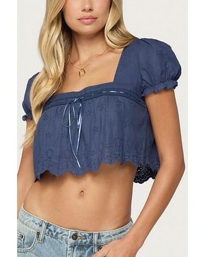 Edikted Joeli Cotton Eyelet Crop Top - Blue