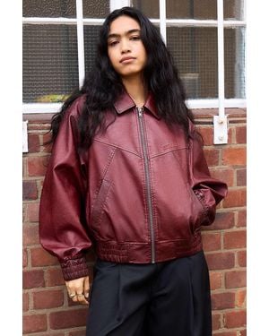 BDG Fern Faux Leather Bomber Jacket 2xs At Urban Outfitters - Red