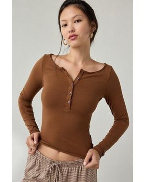Out From Under Betty Boatneck Long Sleeve Henley Top - Brown
