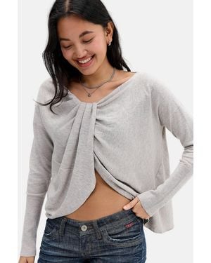 Urban Outfitters Uo Drape Twist Long Sleeve Top - Grey