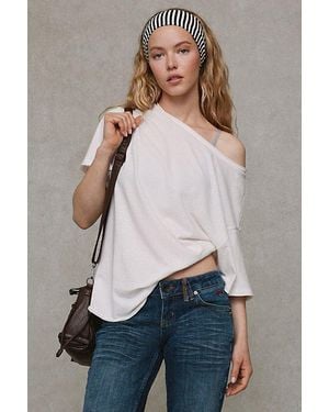 BDG Courtney Off-The-Shoulder Oversized Tee - Gray