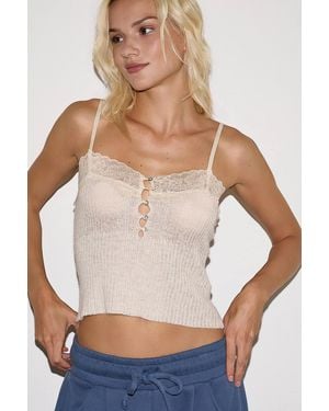 Out From Under Lace Trim Knit Cami Top - White