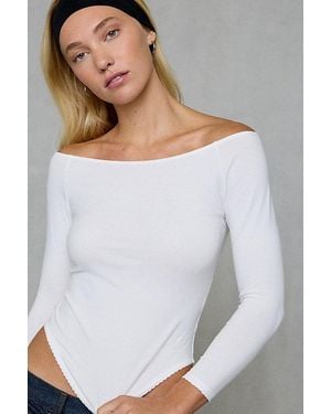 Out From Under Lina Curved Hem 3/4 Sleeve Boatneck Tee - White