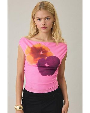 Motel Bisik Petal Mesh Off-The-Shoulder Top - Pink