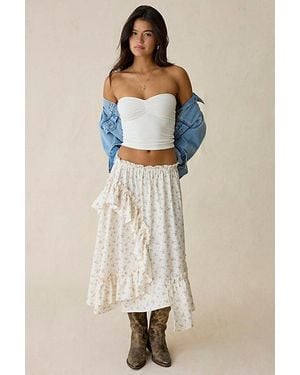 Daisy Street Darling Ditsy Floral Asymmetric Tiered Midi Skirt - Blue