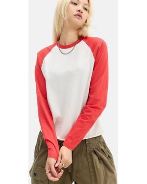 BDG Raglan Long Sleeve T-shirt - Red