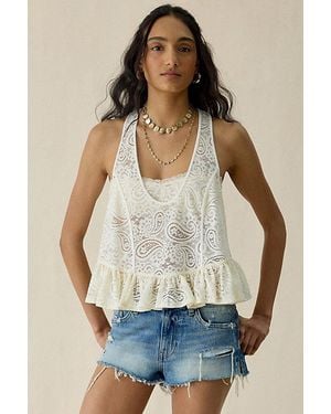 Kimchi Blue Lillie Sheer Lace Ruffle Tank Top - Blue