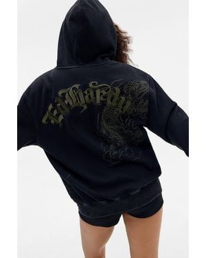 Ed Hardy Uo Exclusive Washed Embroidered Hoodie - Blue