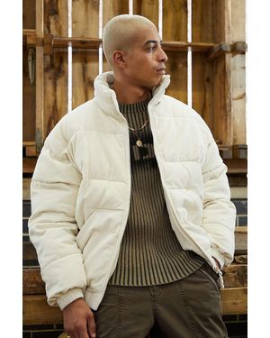 BDG Ecru Embroidered Corduroy Puffer Jacket - Natural