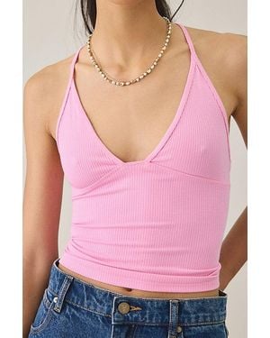 BDG Hold Me Tight Ribbed Racerback Cropped Cami - Pink