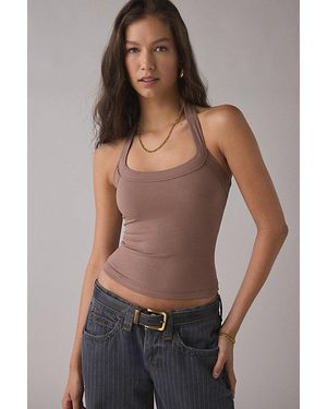 BDG Nova Ribbed Knit Cropped Halter Top - Brown