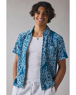 Dark Seas Mitch Terrycloth Zip Shirt Top - Blue